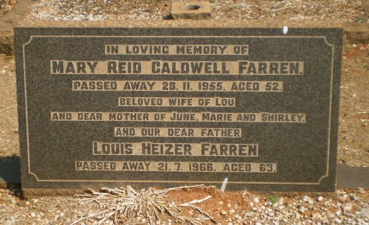 FARREN Louis Heizer -1966 &amp; Mary Reid CALDWELL -1955