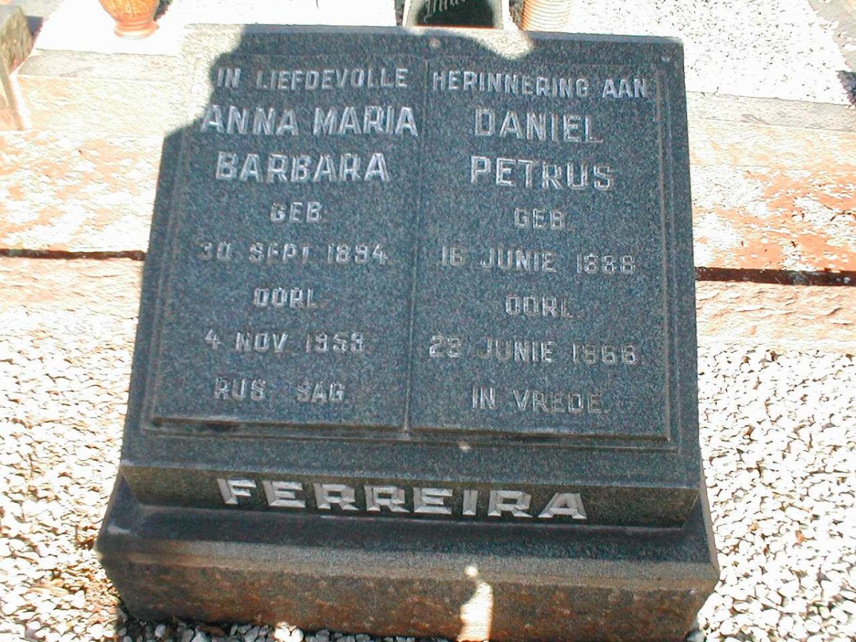 FERREIRA Daniel Petrus 1888-1888 :: FERREIRA Anna Maria Barbara 1894-1953
