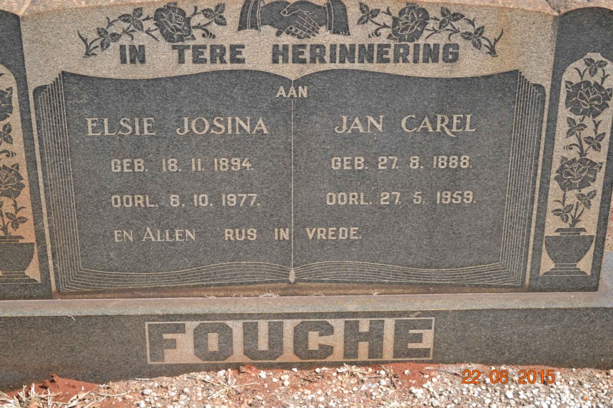FOUCHÉ Jan Carel 1888-1959 &amp; Elsie Josina 1894-1977