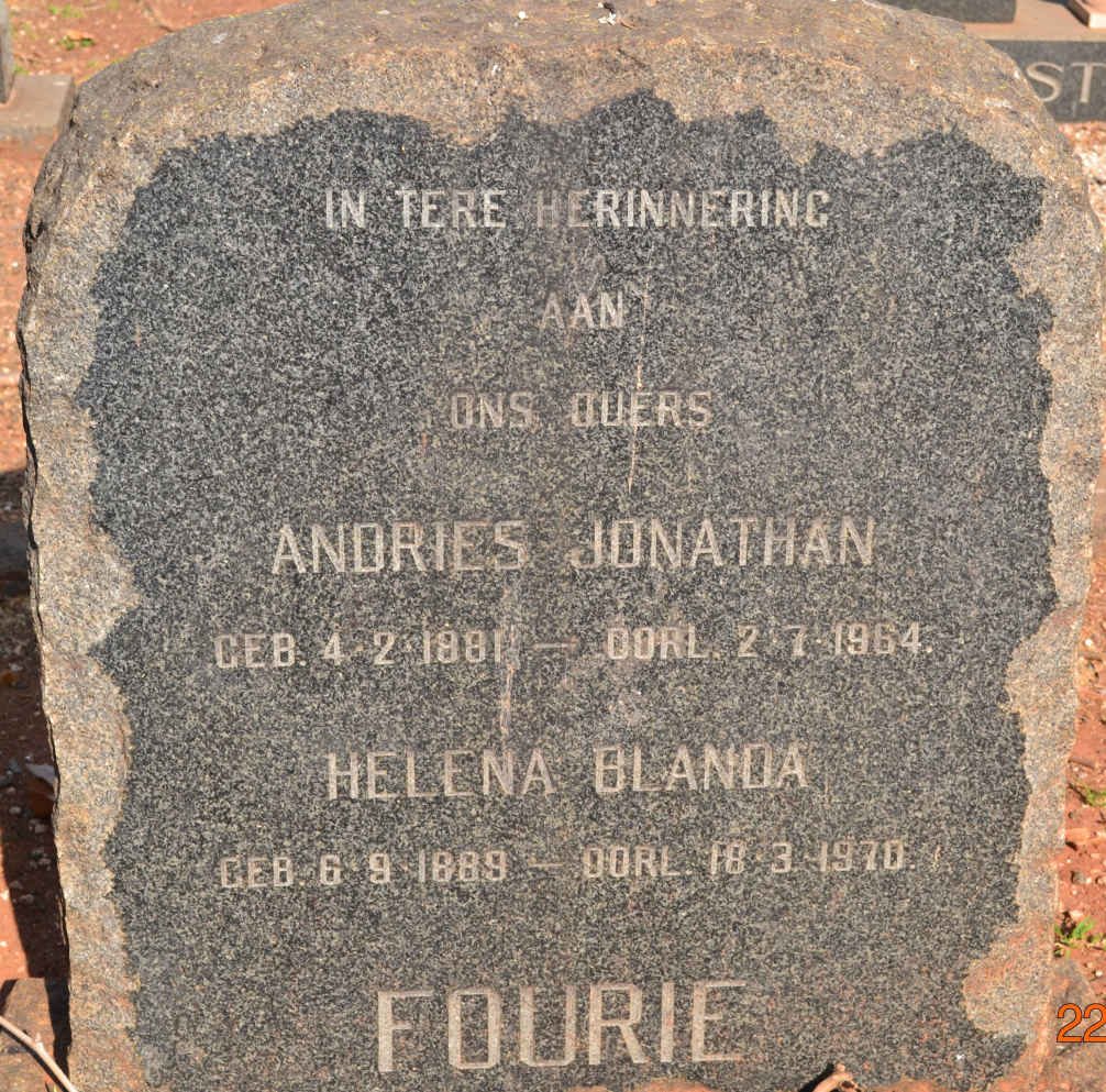 FOURIE Andries Jonathan 1881-1964 &amp; Helena Blanda 1889-1970