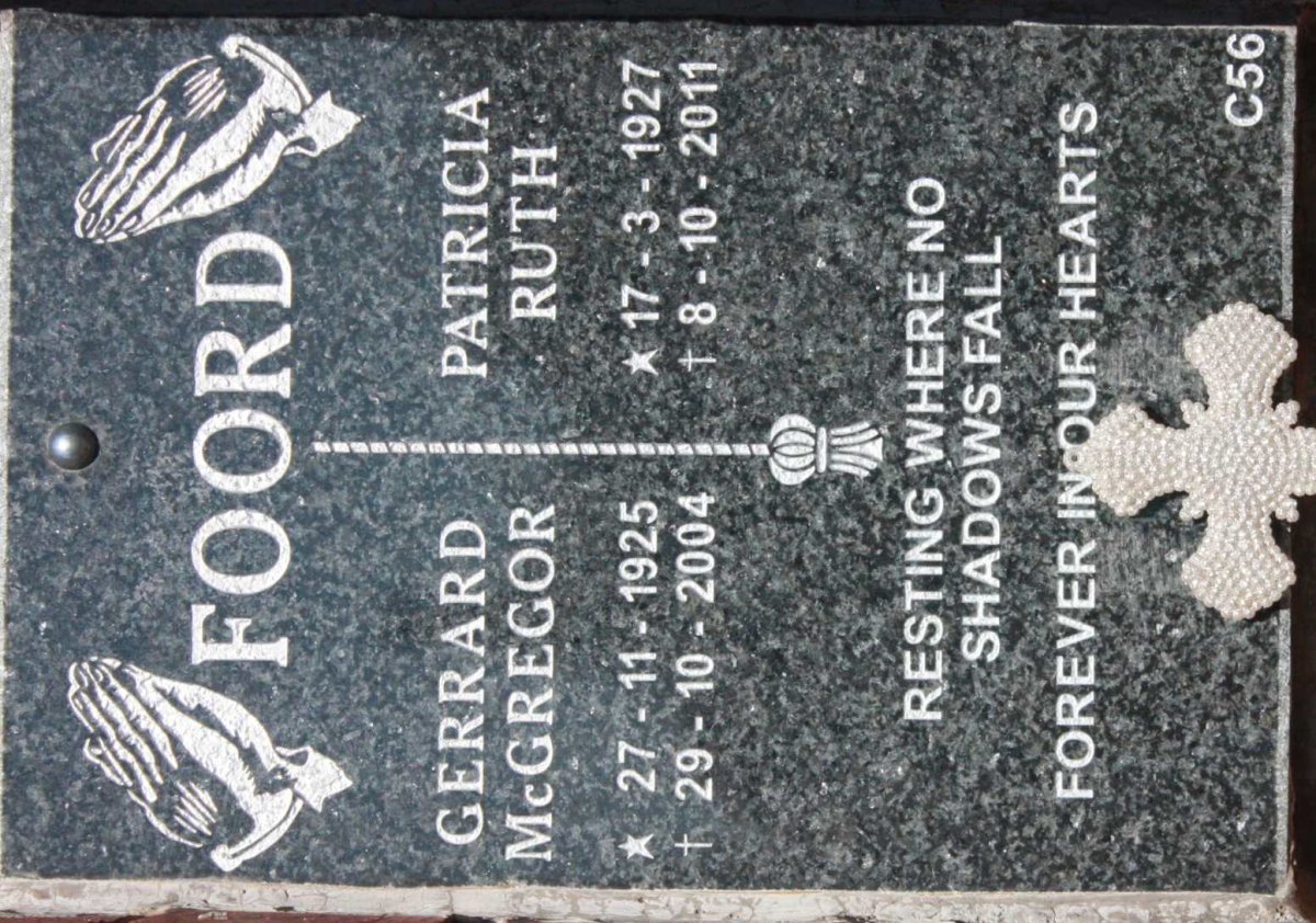 FOORD Gerrard McGregor 1925-2004 &amp; Patricia Ruth 1927-2011
