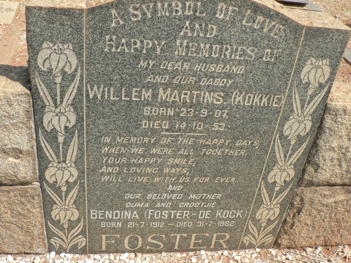 FOSTER Willem Martins 1907-1953 &amp; Bendina DE KOCK 1912-1982