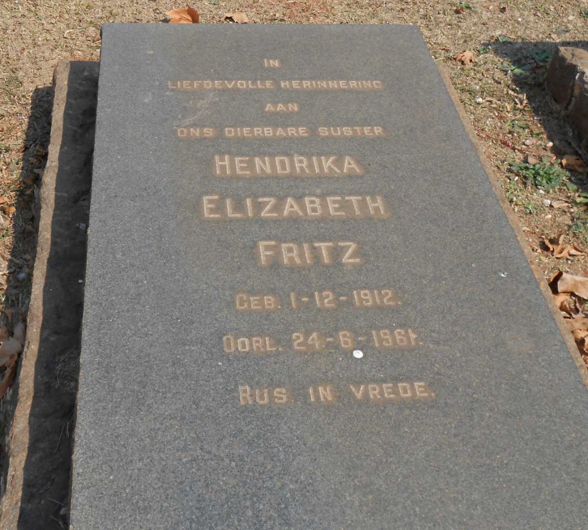 FRITZ Hendrika Elizabeth 1912-1961
