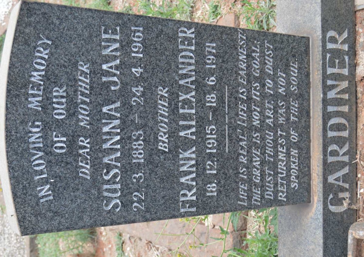 GARDINER Susanna Jane 1883-1961 :: GARDINER Frank Alexander 1915-1971
