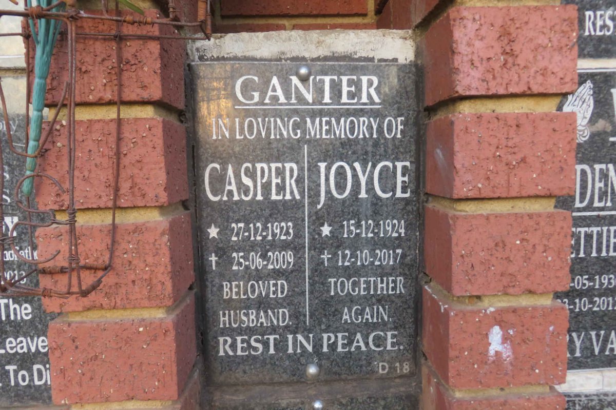 GANTER Casper 1923-2009 &amp; Joyce 1924-2017