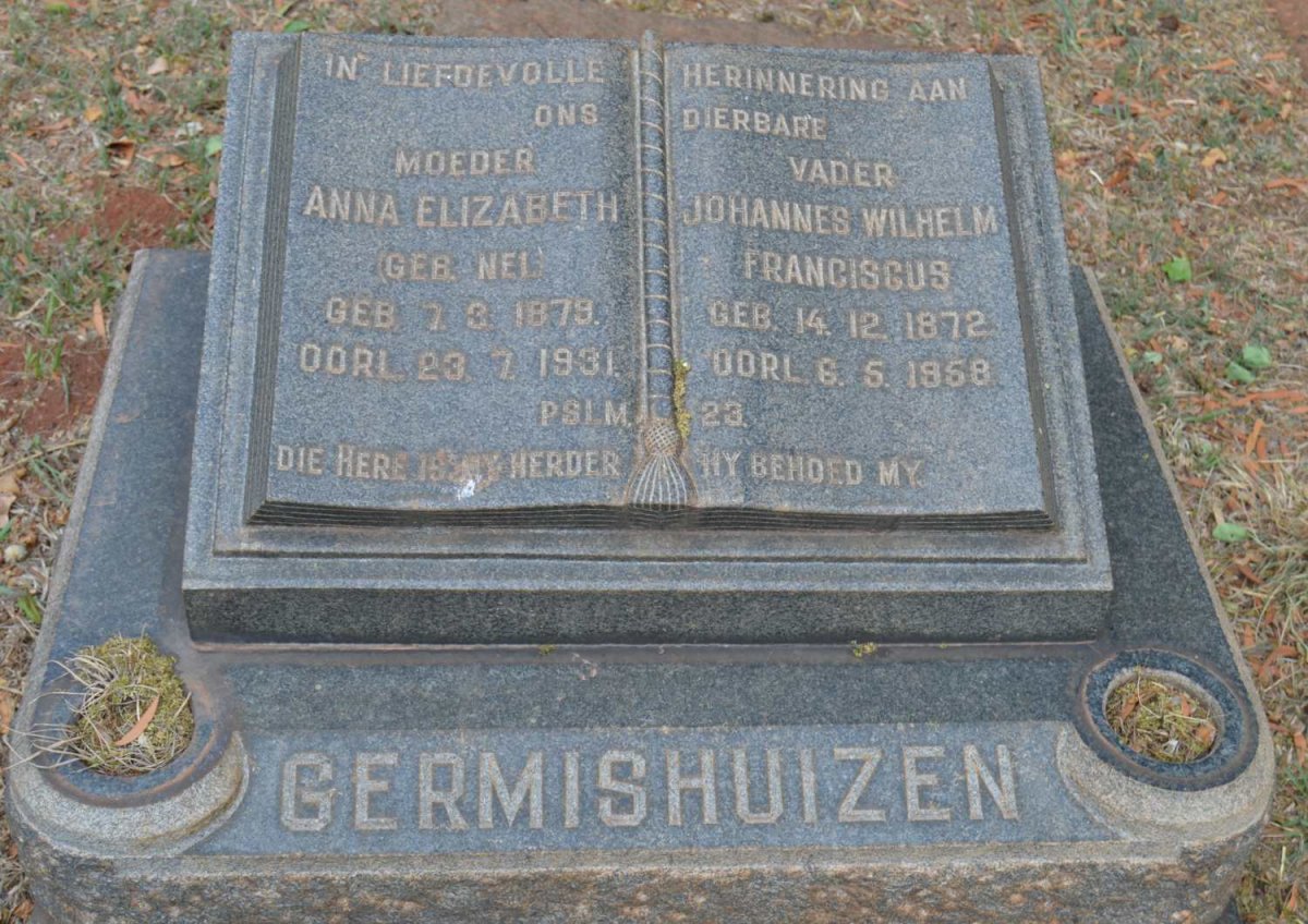 GERMISHUIZEN Johannes Wilhelm Franciscus 1872-1958 &amp; Anna Elizabeth NEL 1879-1931
