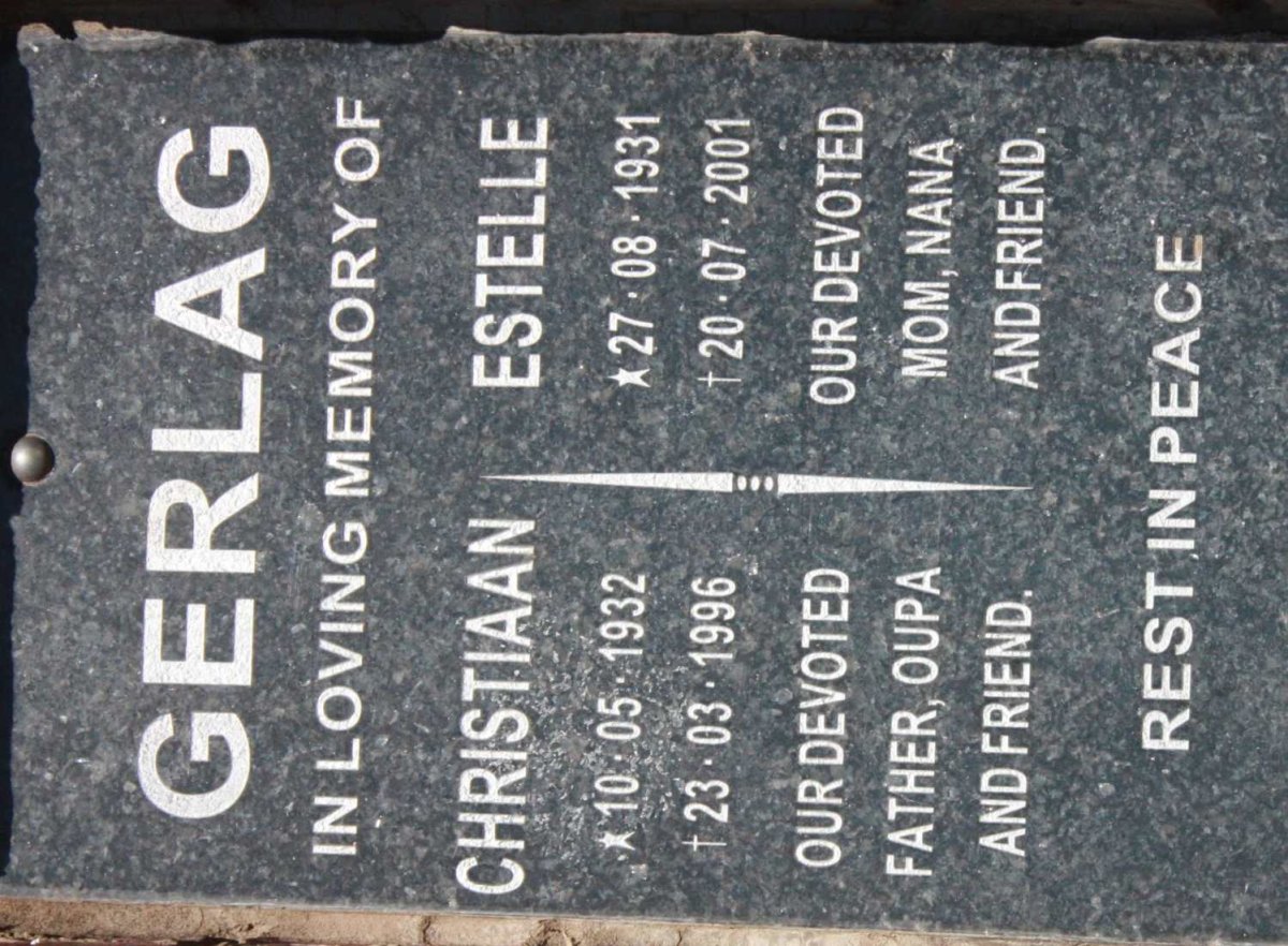 GERLAG Christiaan 1932-1996 &amp; Estelle 1931-2001