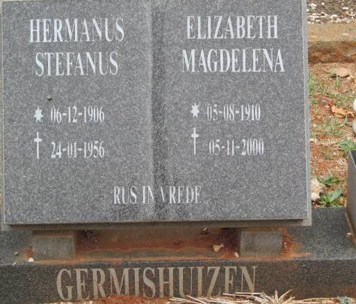 GERMISHUIZEN Hermanus Stefanus 1996-1956 &amp; Elizabeth Magdelena 1910-2000