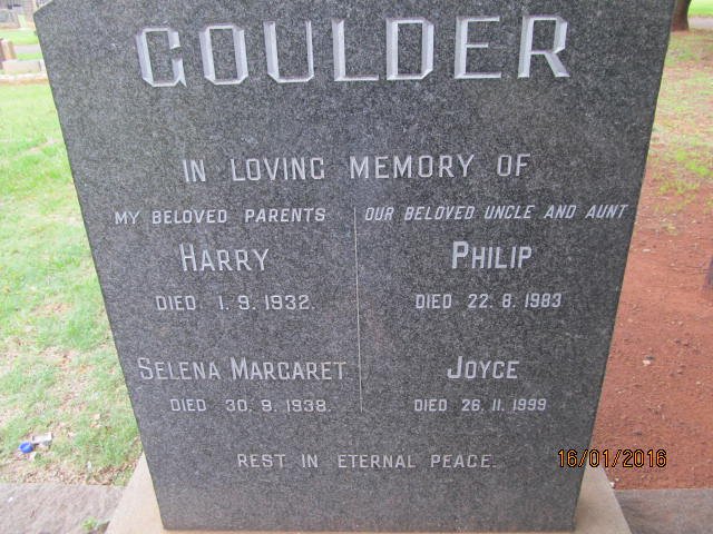 GOULDER Harry -1932 &amp; Selena Margaret -1938 :: GOULDER  Philip -1983 &amp; Joyce -1999