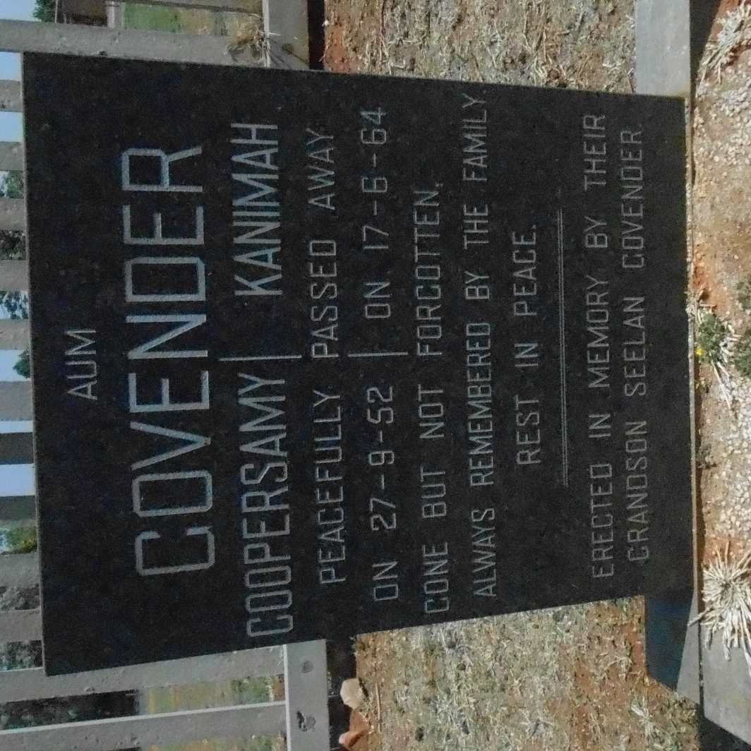 GOVENDER Coopersamy -1952 &amp; Kanimah -1964
