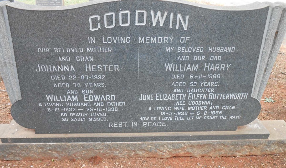 GOODWIN William Harry -1966 &amp; Johanna Hester -1992 :: GOODWIN William Edward 1932-1996 