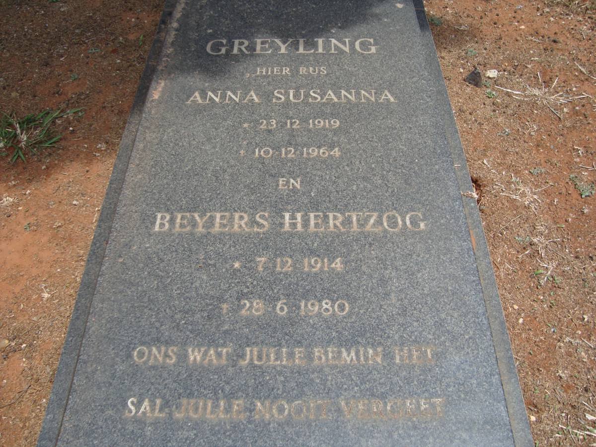 GREYLING Beyers Hertzog 1914-1980 &amp; Anna Susanna 1919-1964