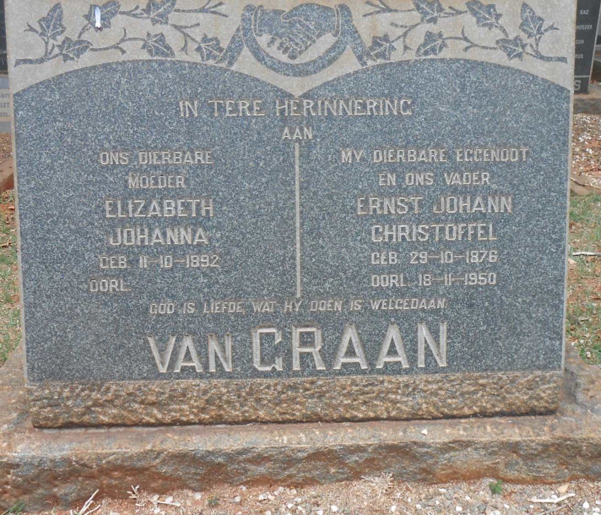 GRAAN Ernst Johann Christoffel, van 1876-1950 &amp; Elizabeth Johanna 1892-