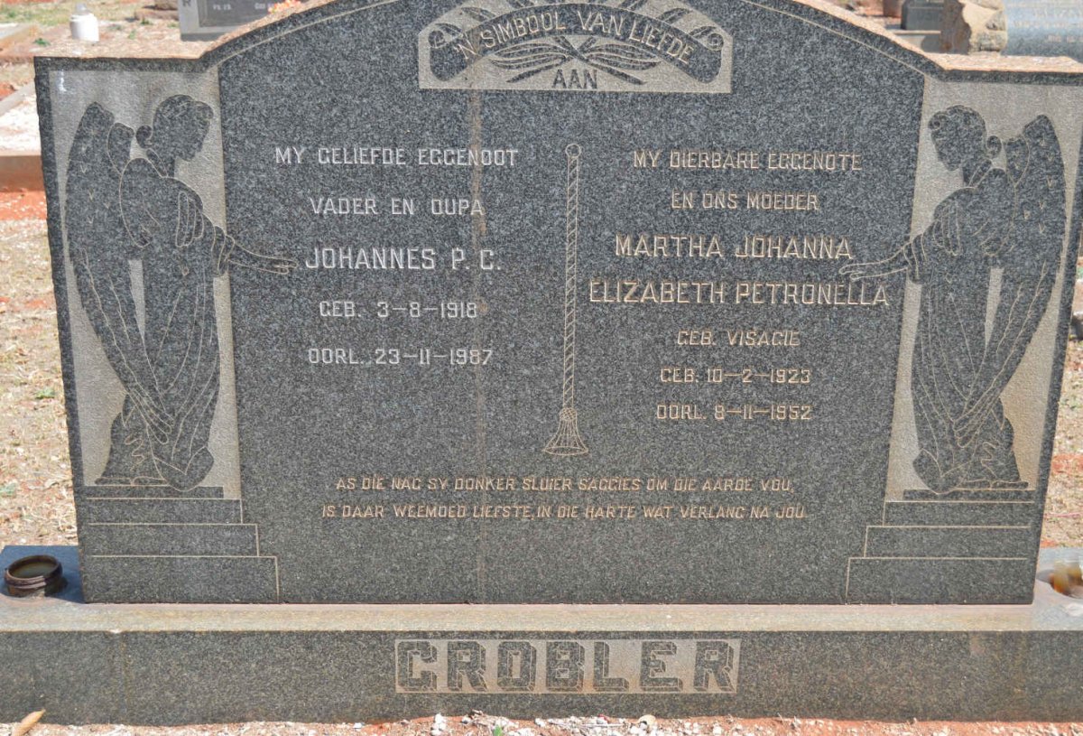 GROBLER Johannes P.C. 1918-1987 &amp; Martha Johanna Elizabeth Petronella VISAGIE 1923-1952