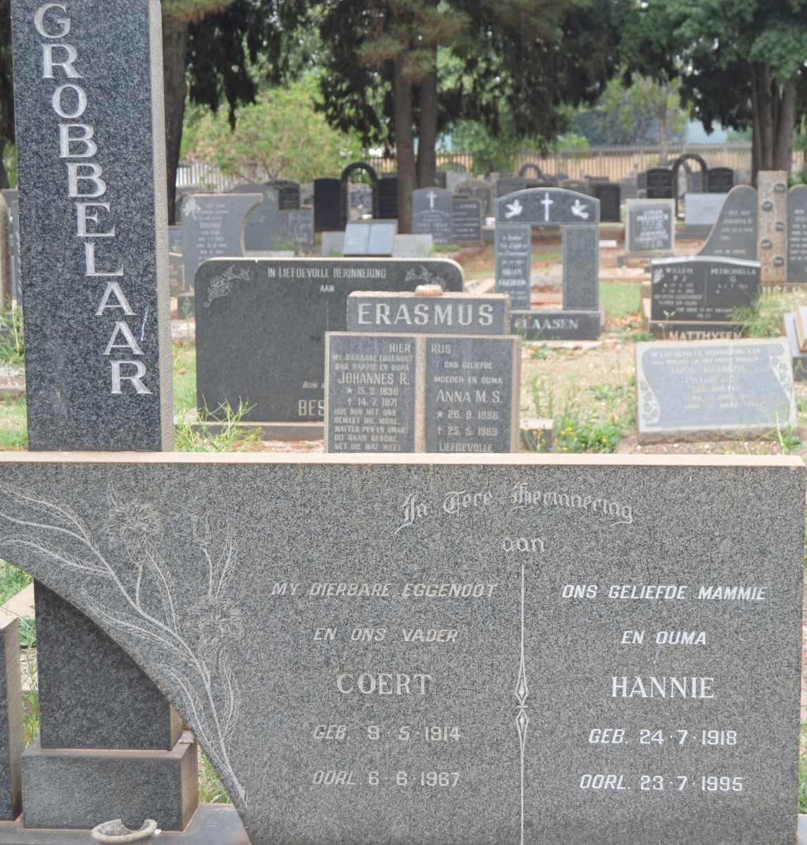 GROBBELAAR Coert 1914-1967 &amp; Hannie 1918-1995