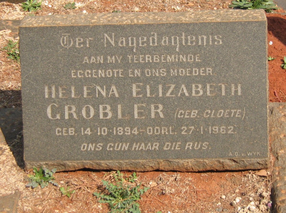 GROBLER Helena Elizabeth nee CLOETE 1894-1962