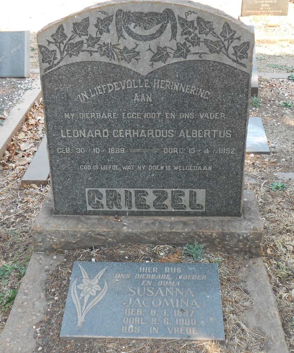 GRIEZEL Leonard Gerhardus Albertus 1889-1952 &amp; Susanna Jacomina 18?7-1980