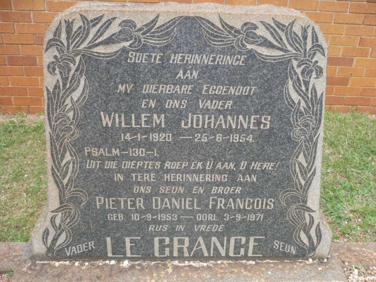 GRANGE Willem Johannes, le 1920-1954 :: LE GRANGE Pieter Daniel Francois 1953-1971