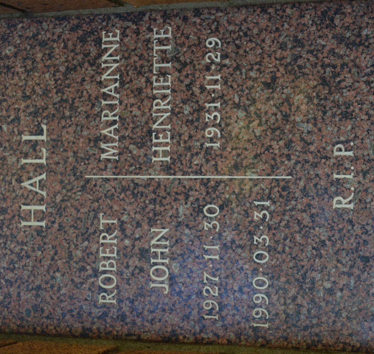 HALL Robert John 1927-1990 &amp; Marianne Henriette 1931-