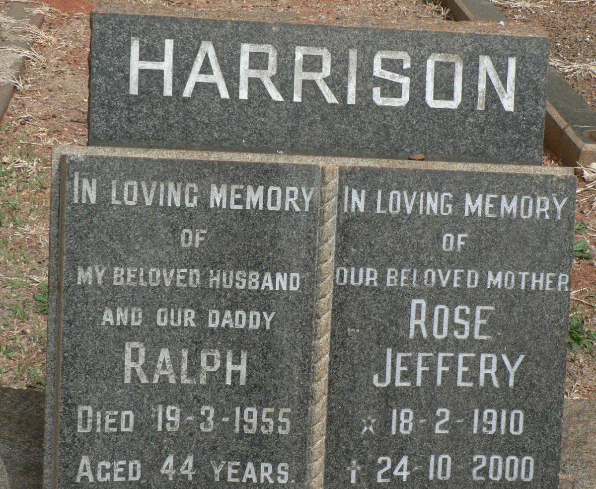 HARRISON Ralph -1955 &amp; Rose Jeffery 1910-2000