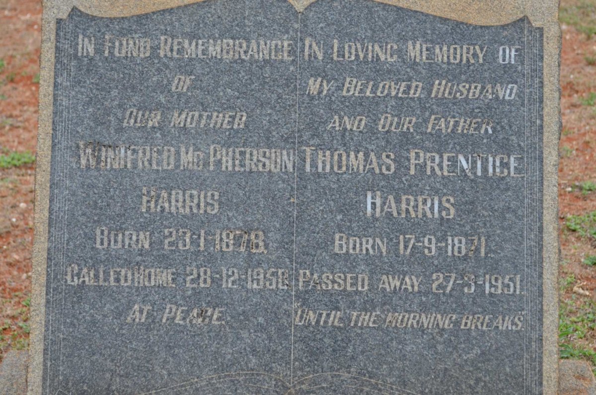 HARRIS Thomas Prentice 1871-1951 &amp; Winifred McPHERSON 1878-1950