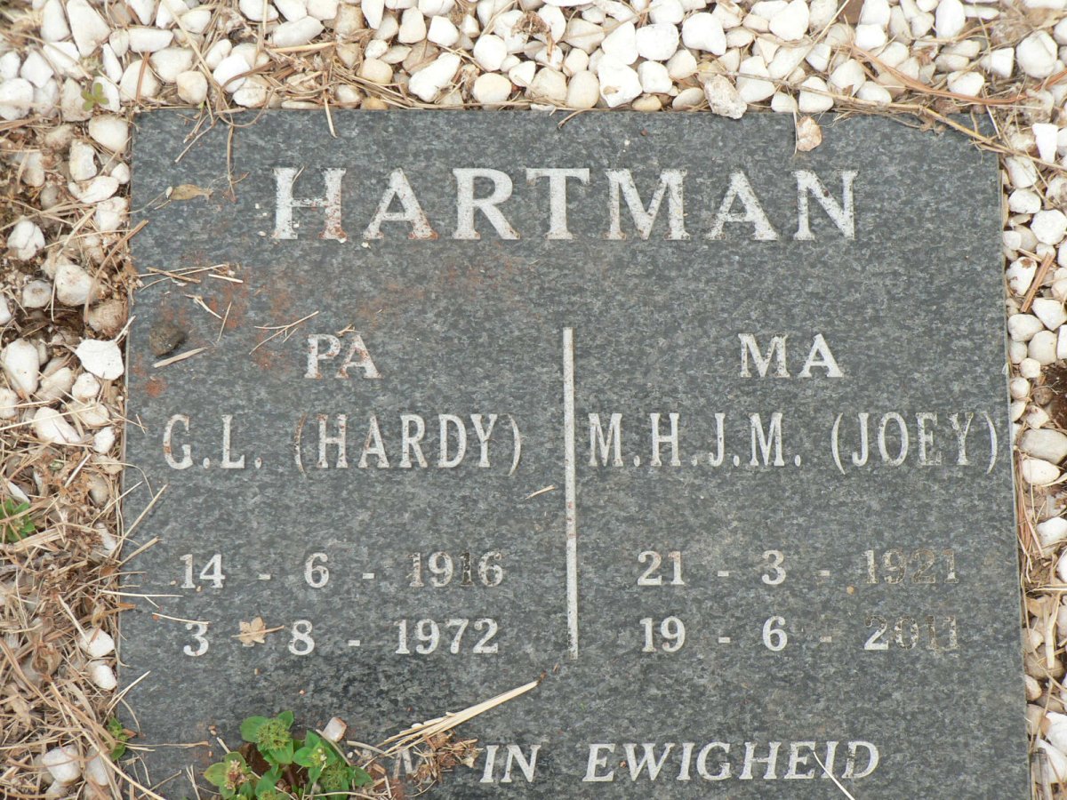HARTMAN G.L. 1916-1972 &amp; M.H.J.M. 1921-2011