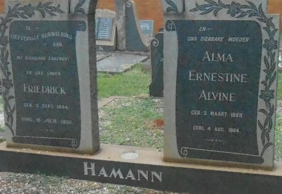 HAMANN Friedrick 1884-1962 &amp; Alma Ernestine Alvine 1888-1964