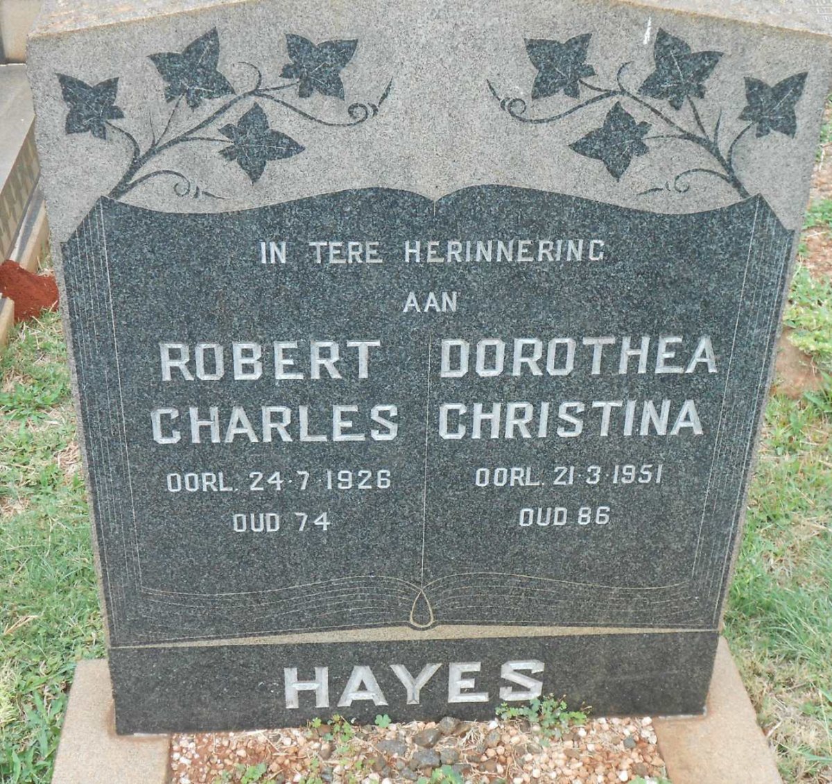HAYES Robert Charles -1926 :: HAYES Dorothea Christina -1951