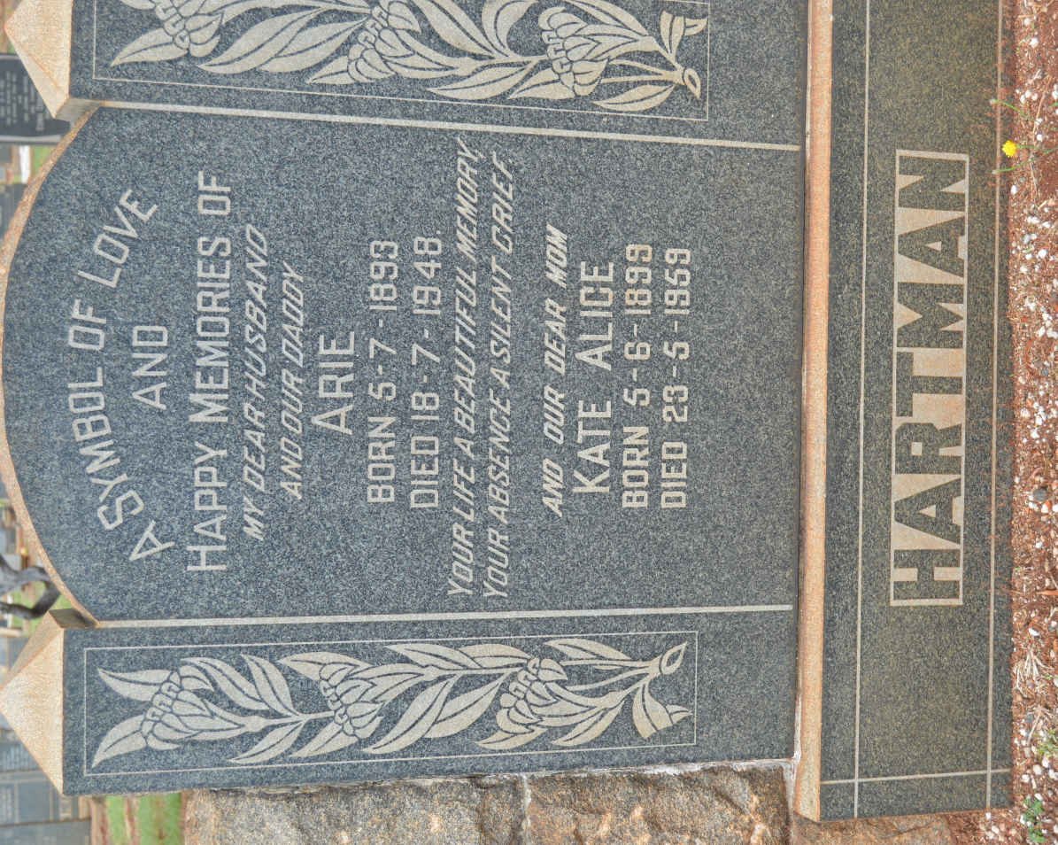 HARTMAN Arie 1893-1948 &amp; Kate Alice 1899-1959
