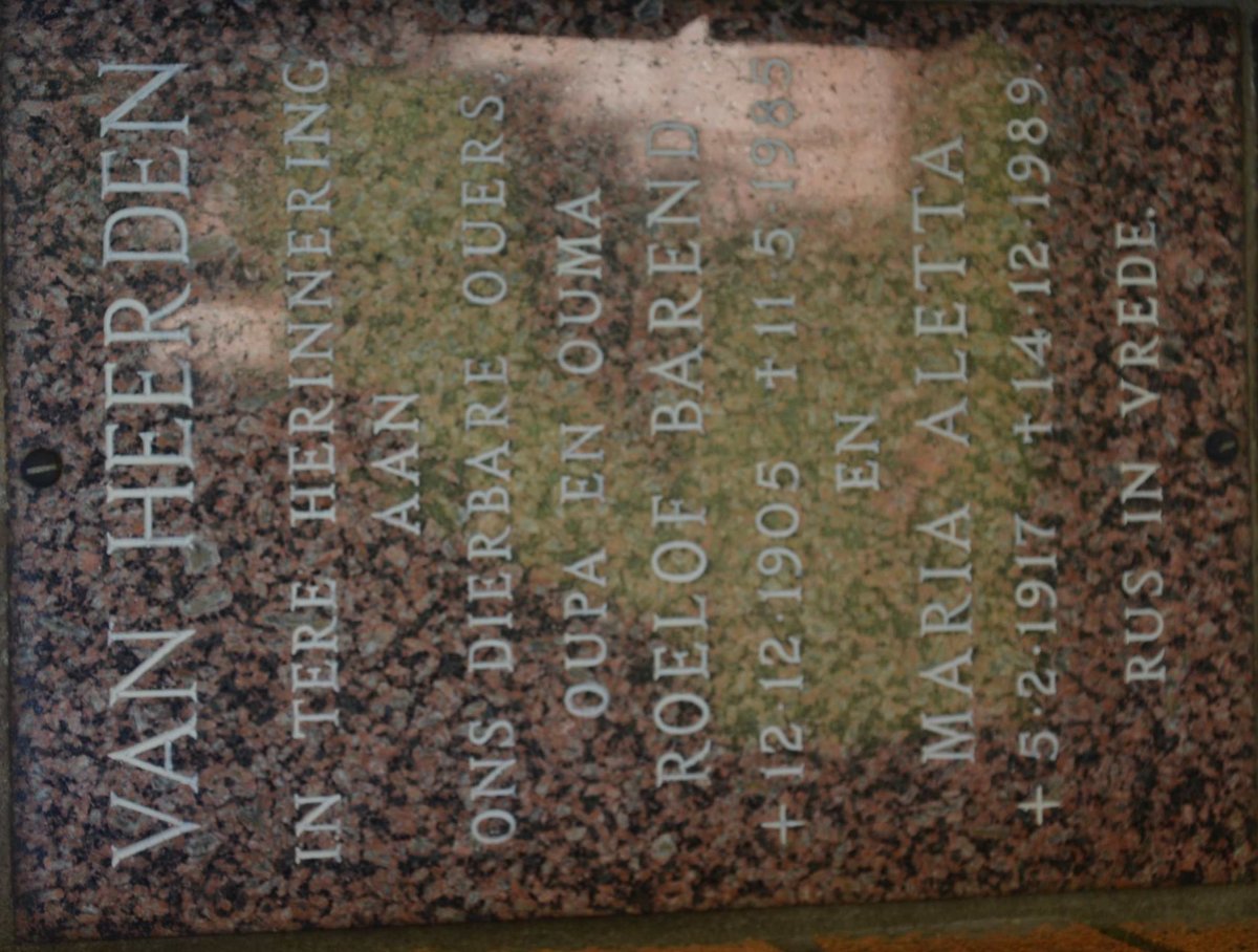 HEERDEN Roelof Barend, van 1905-1985 &amp; Maria Aletta 1917-1989