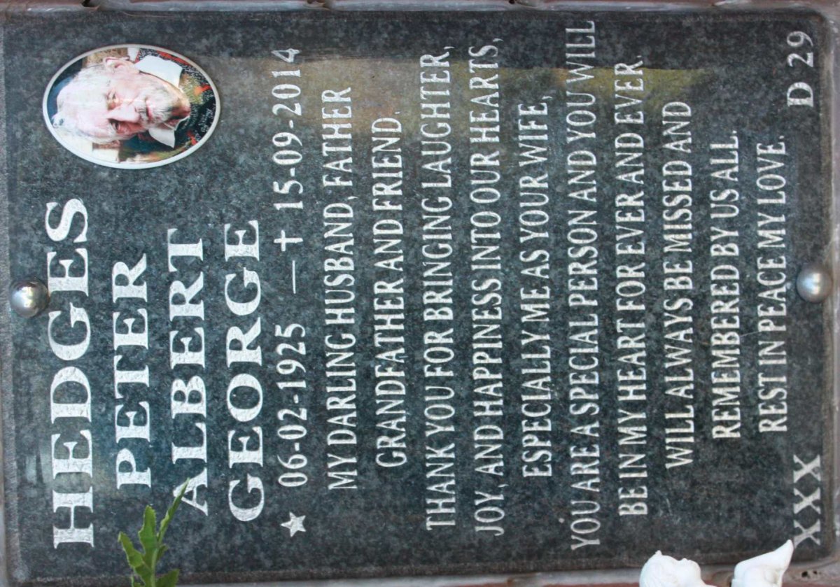 HEDGES Peter Albert George 1925-2014