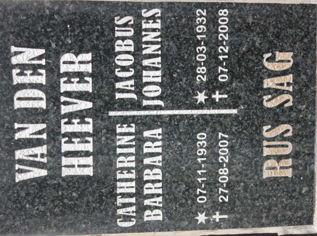 HEEVER Jacobus Johannes, van den 1932-2008 &amp; Catherine Barbara 1930-2007