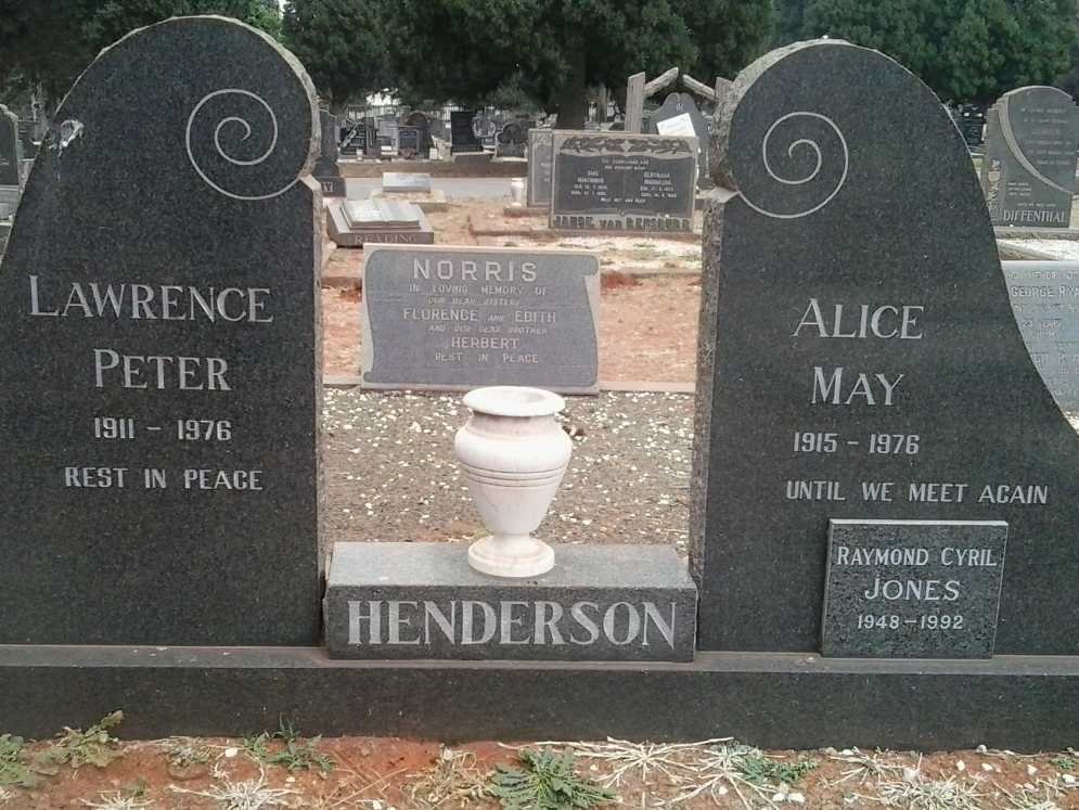 HENDERSON Lawrence Peter 1911-1976 &amp; Alice May 1915-1976 :: JONES Raymond Cyril 1948-1992