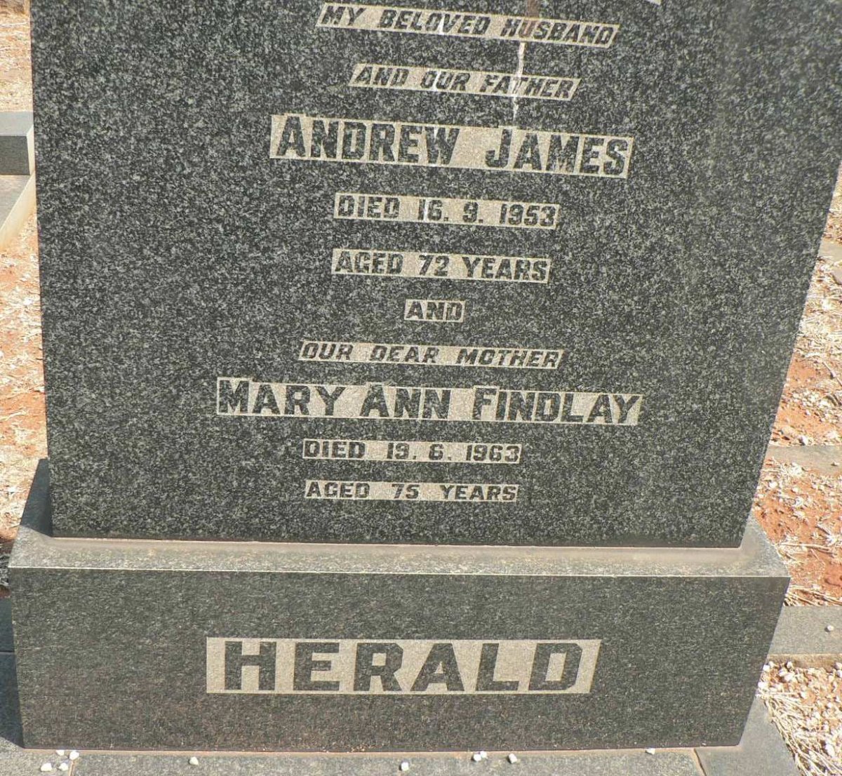 HERALD Andrew James -1953 &amp; Mary Ann FINDLAY -1963