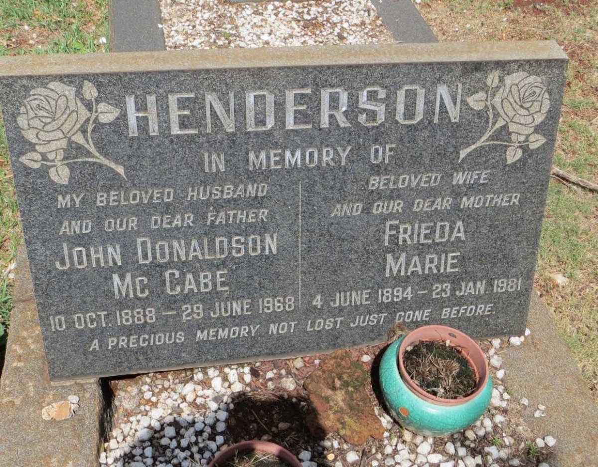 HENDERSON John Donaldson Mc Cabe 1888-1968 &amp; Frieda Marie 1894-1981
