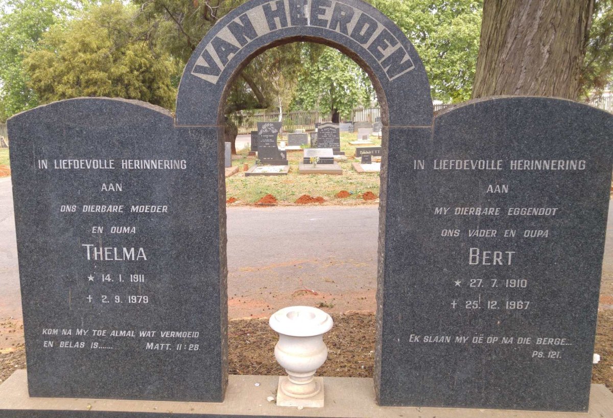 HEERDEN Bert, van 1910-1967 &amp; Thelma 1911-1979