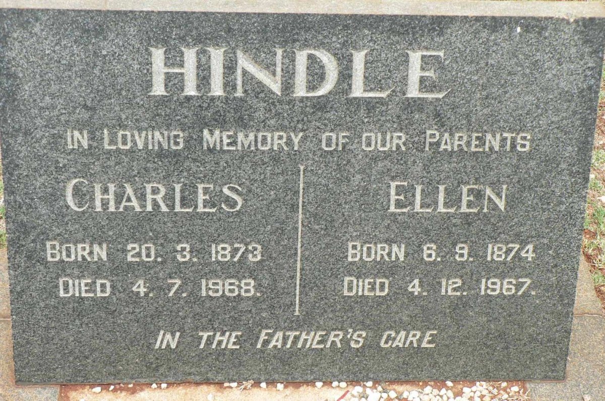 HINDLE Charles 1873-1968 &amp; Ellen 1874-1967