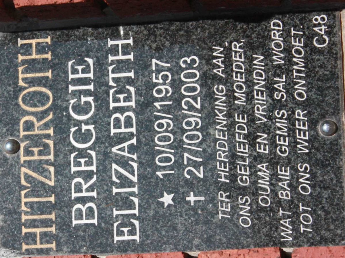 HITZEROTH Breggie Elizabeth 1957-2003