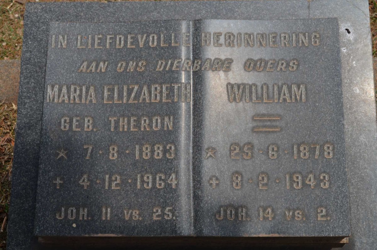 HUMAN William 1878-1943 &amp; Maria Elizabeth THERON 1883-1964