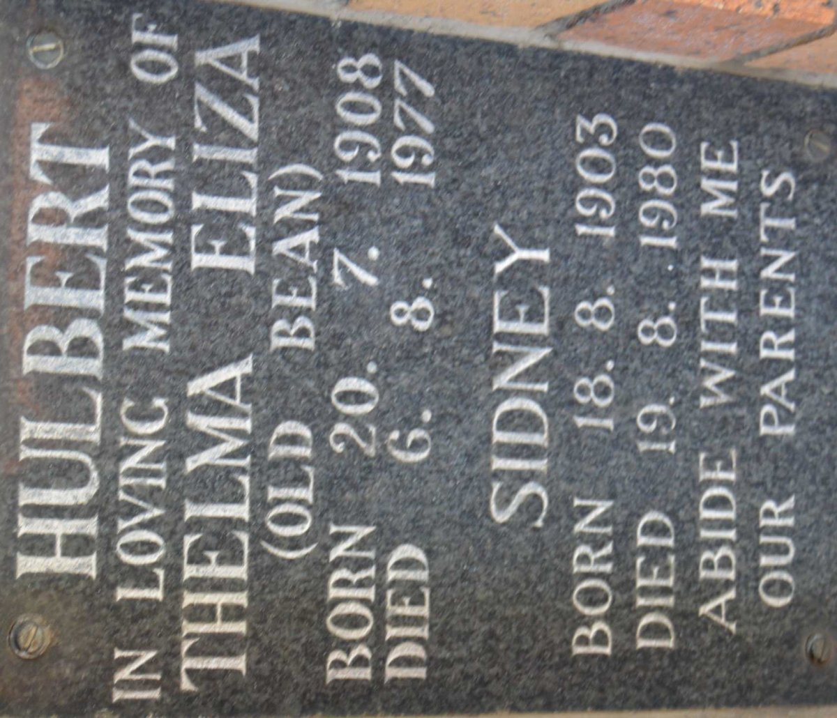 HULBERT Sidney 1903-1980 &amp; Thelma Eliza 1908-1977
