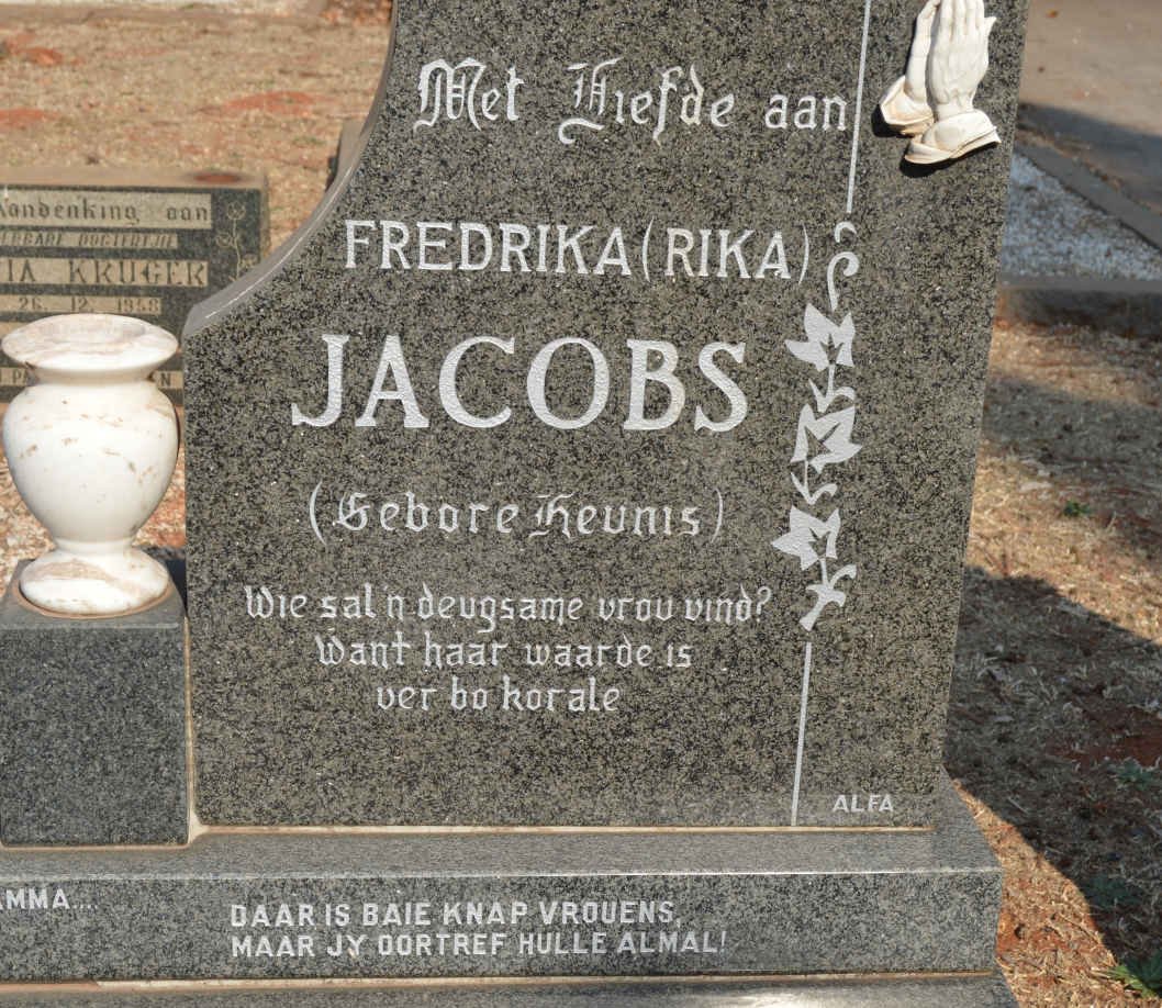 JACOBS Fredrika nee HEUNIS