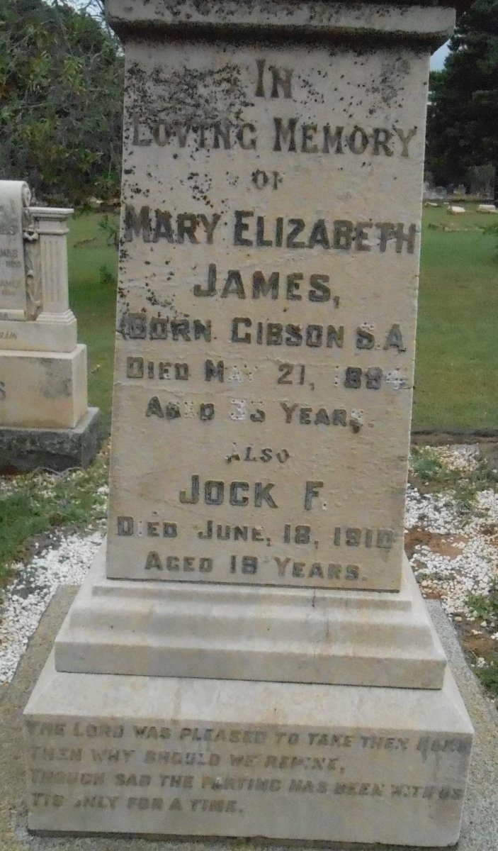 JAMES Mary Elizabeth nee GIBSON -1894 :: JAMES Jock F. -1910