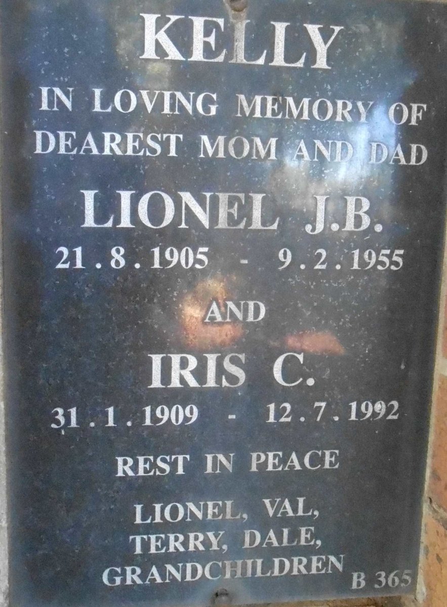 KELLY Lionel J.B. 1905-1955 &amp; Iris C. 1909-1992