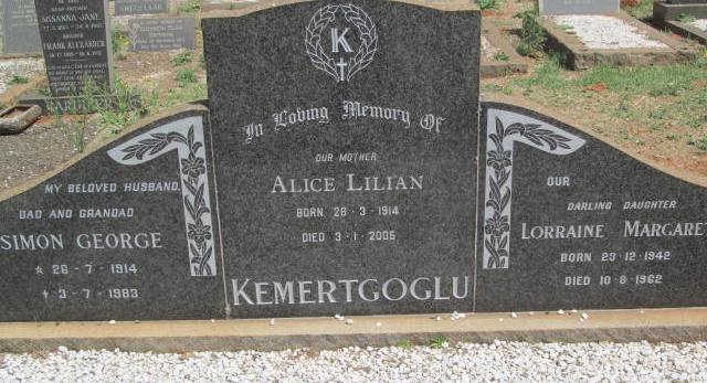 KEMERTGOGLU Simon George 1914-1983 &amp; Alice Lilian 1914-2005 :: KEMERTGOGLU Lorraine Margaret 1942-1962