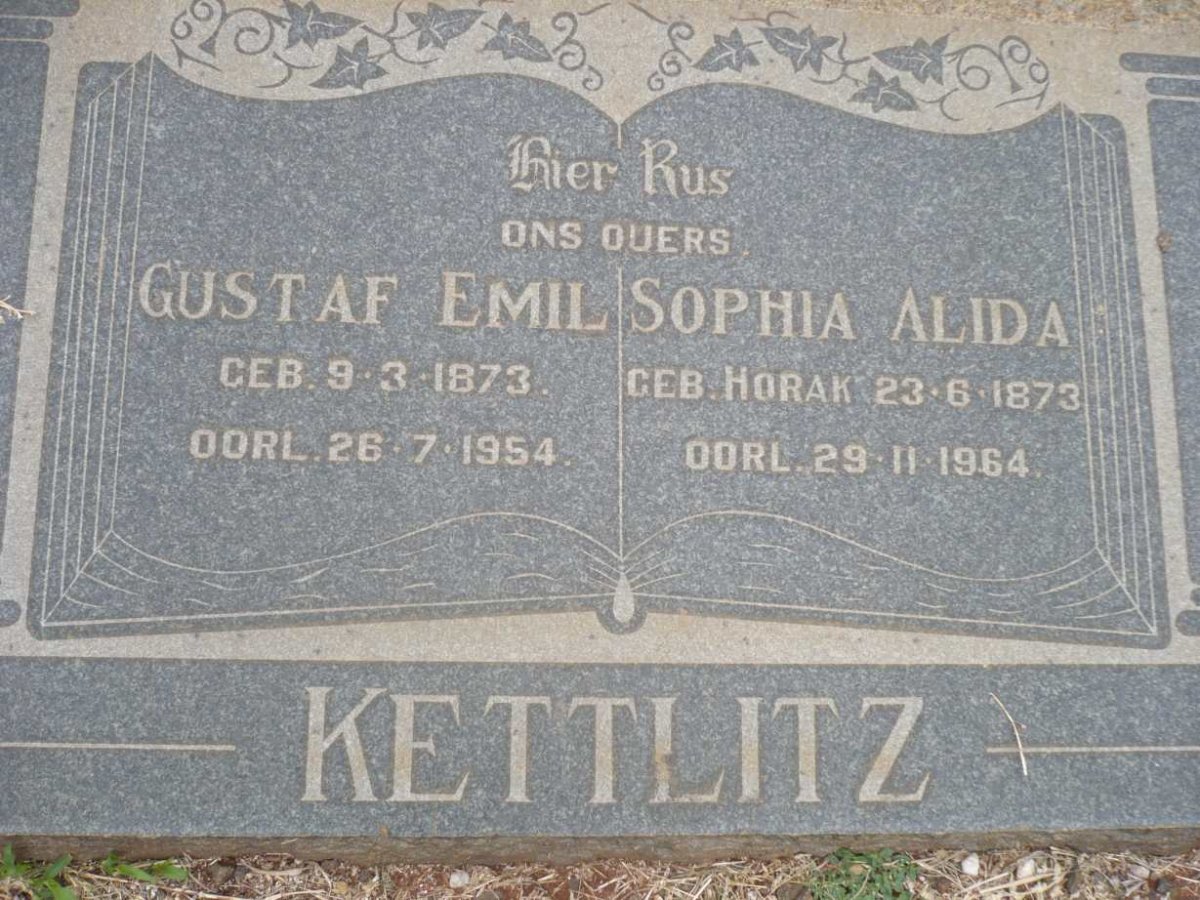 KETTLITZ Gustaf Emil 1873-1954 &amp; Sophia Alida HORAK 1873-1964