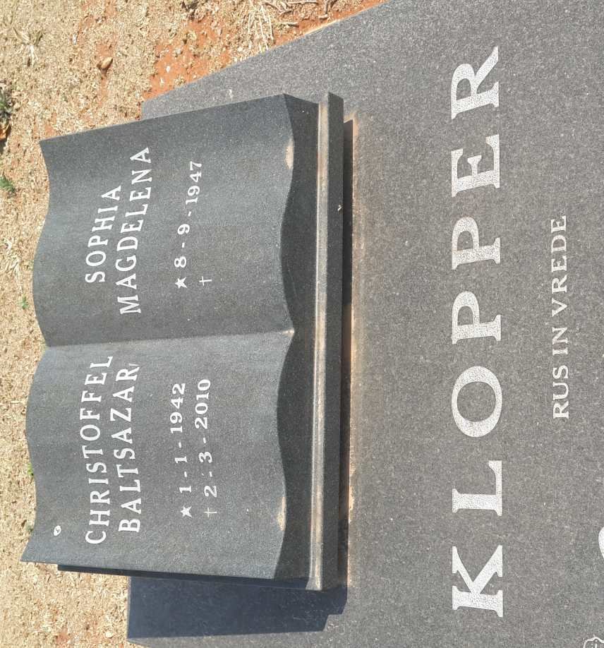 KLOPPER Christoffel Baltsazar 1942-2010 &amp; Sophia Magdelena 1947-