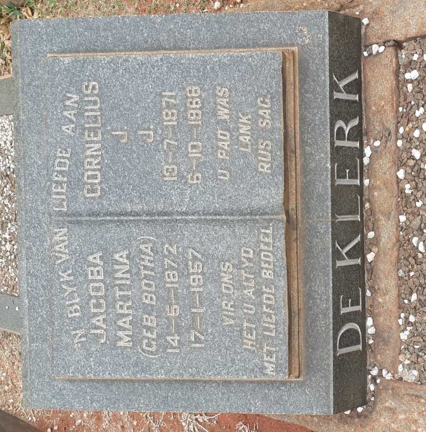 KLERK Cornelius J.J., de 1871-1966 &amp; Jacoba Martina BOTHA 1872-1957