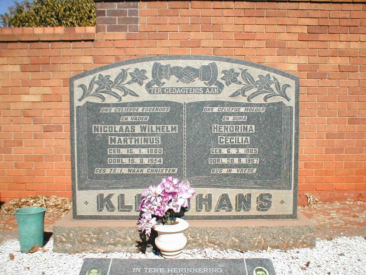 KLEYNHANS Nicholaas Wilhelm 1880-1954 &amp; Hendrina Cecilia 1885-1967