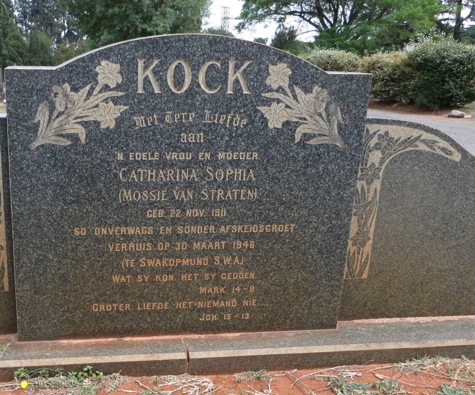 KOCK Catharina Sophia, nee VAN STRATEN 1911-1946