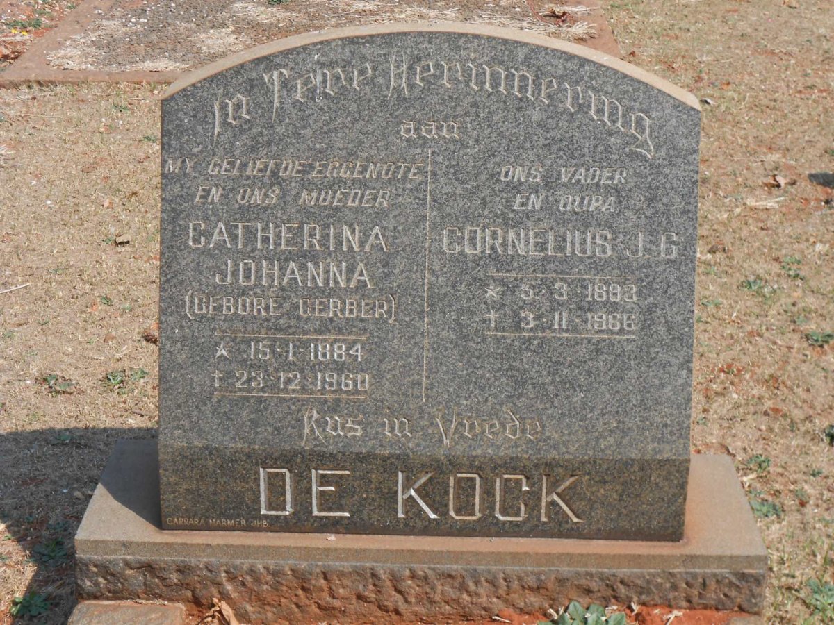 KOCK Cornelius J.G., de 1893-1966 &amp; Catherina Johanna GERBER 1884-1960